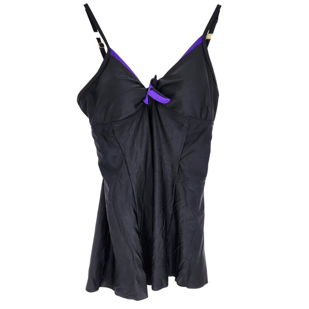 Swimsuits for All Black Purple Tummy Control Swimdress Swimsuit Plus Size 16